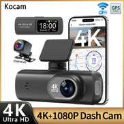 kocam UHD 4K WiFi Dash Cam Dual Lens Driving Recorder Car DVR Optional 1080P Rear Lens Camera GPS 24H Parking Monitoring Black Box