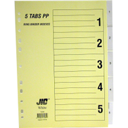 JIC Index Divider, A4, 1 5 Tab Cut, Numeric Tab Type, Clear Tabs, Polypropylene White