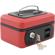 0 Cash Box, Key Lock, 6", Metal, Matte Red Matte Red
