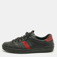 Gucci Black Leather Ace Web Lace Up Sneakers Men