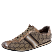 Gucci Beige Gold Supreme Canvas And Leather Web Low Top Sneakers Men