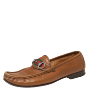 Gucci Brown Leather Web Horsebit Loafers Men