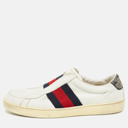 Gucci White Leather Web Ace Slip On Sneakers Men