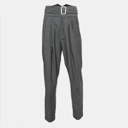 Kenzo Grey Wool Pleated High Waist Belted Trousers L Men