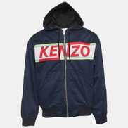 Kenzo Navy Blue Gabardine Logo Detailed Zip Front Hooded Jacket S Men