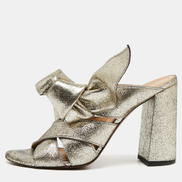 Chloe Light Gold Textured Leather Knot Detail Mules Women