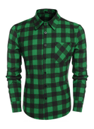 Generic Men's Long Sleeve Plaid Pocket Casual Button Down Shirt Green&Black