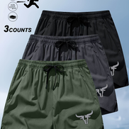  3pcs Men's Breathable Beach Vacation Shorts With Pockets - Fashionable Print, Lightweight Drawstring Swim And Sports Pants, Polyester , Summer Casual Wear