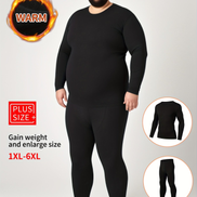  Plus Size 2pcs Men's Thermal Underwear Set Long Sleeve T-shirt + Pants Autumn Winter Warm Casual Clothing Base Layer Sweatshirt Top Pants, Plus Size