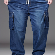  New Style 2026, Men's Plus Size Jeans, Long Pants, Cargo Pants, Extra-large Loose Fit, Stretchable, Maple Leaf Pocket, Simple, Comfortable, Elegant, Versatile, Plus Size, Drawstring