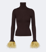 La DoubleJ Feather-trimmed cashmere and silk top