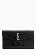 SAINT LAURENT Uptown Pouch in Shiny Crocodile-Look Leather