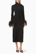 16ARLINGTON 16 Arlington Yola Feather-trim Dress in Punto Milano Fabric