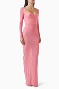 Alex Perry Long-sleeve Cupped Column Maxi Dress in Mesh
