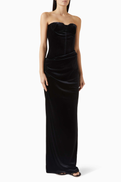 Alex Perry Strapless Curved Draped Gown in Velvet