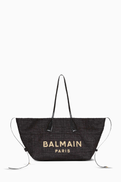Balmain Small Track Tote Bag in Raffia & Leather