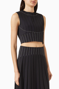 Tory Burch Pleated Crop Top in Wool-twill