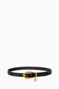 SAINT LAURENT Cassandre Charm Thin Belt in Leather